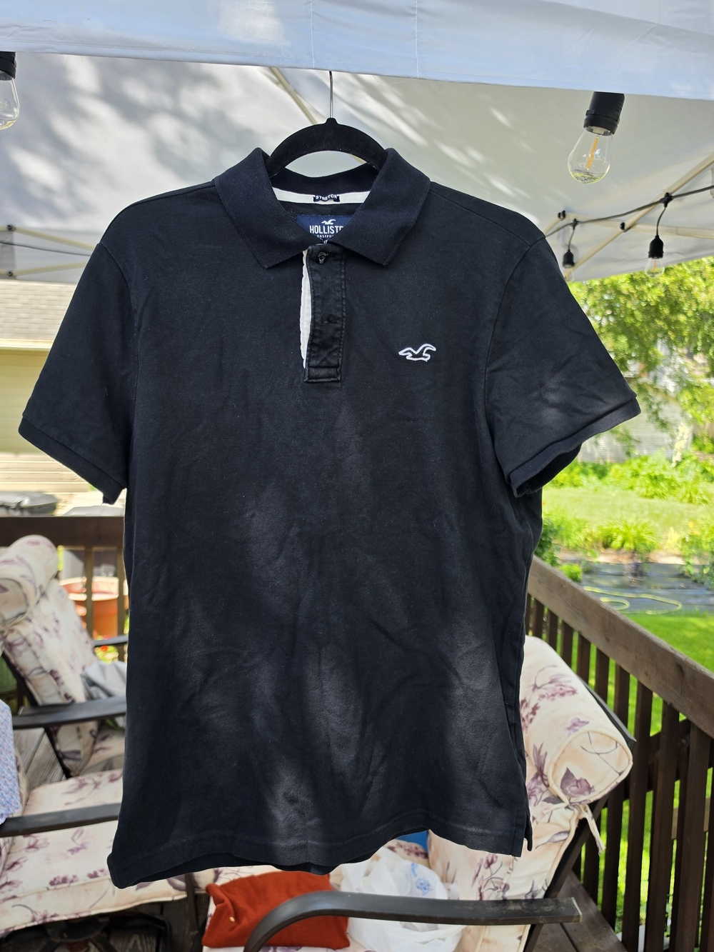 Hollister Men’s Black Polo with White Logo Trim